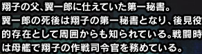 翔子の父、翼一郎に仕えていた第一秘書。翼一郎の死後は翔子の第一秘書となり、後見役的存在として周囲からも知られている。戦闘時は母艦で翔子の作戦司令官を務めている。